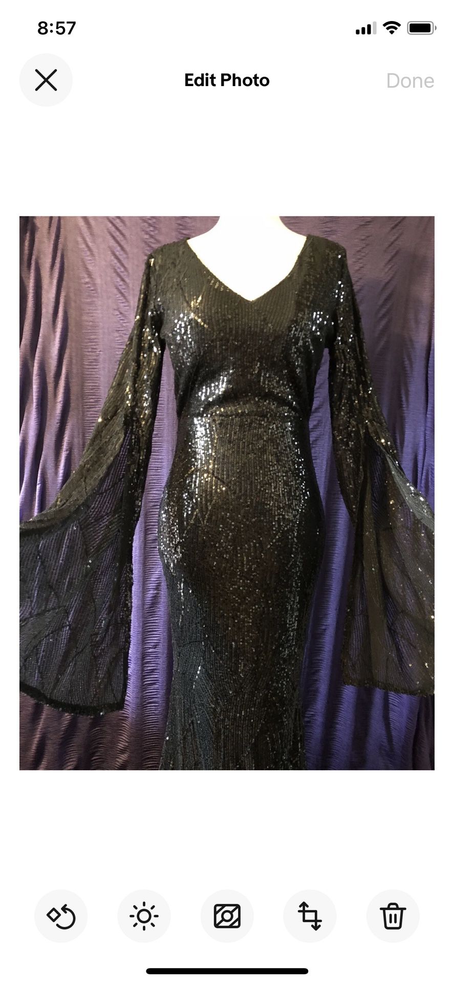 Long Black Sequin Bodycon Dress - S