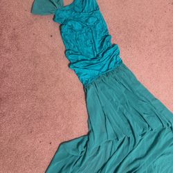 New small green teal long Flowy Maternity photo dress gown train stretchy 