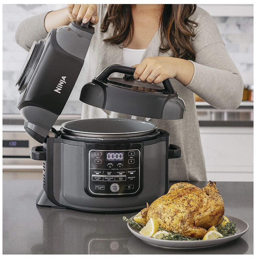 RB-Ninja Foodi Cooker, Steamer & Air w/TenderCrisp Technology Pressure Cooker & Air Fryer All-in-One, 6.5 quart w/dehydrate, Black/Gray