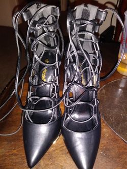 Shoedazzle Black Tie Up 5in Stiletto High Heels Size 8half