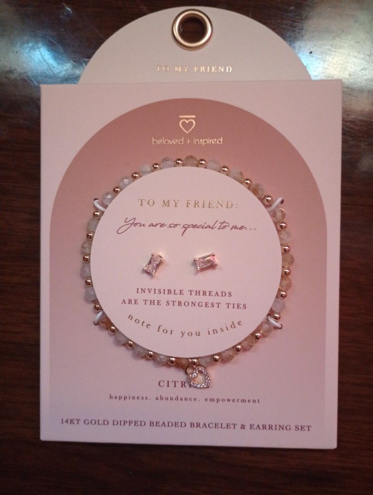 14 Kt Gold Dipped Beaded Bracelet & Earring Set
