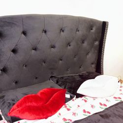 Black Velvet Queen Size Bed Frame 