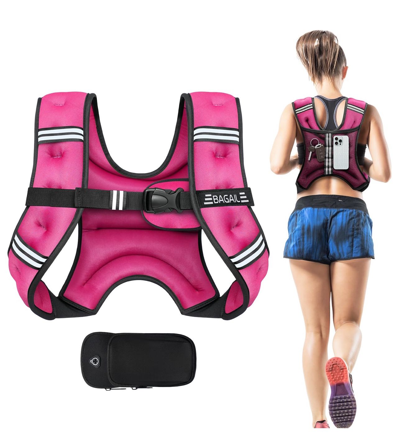 10 lbs Weight Vest with Detachable Phone Pouch, Rucking 