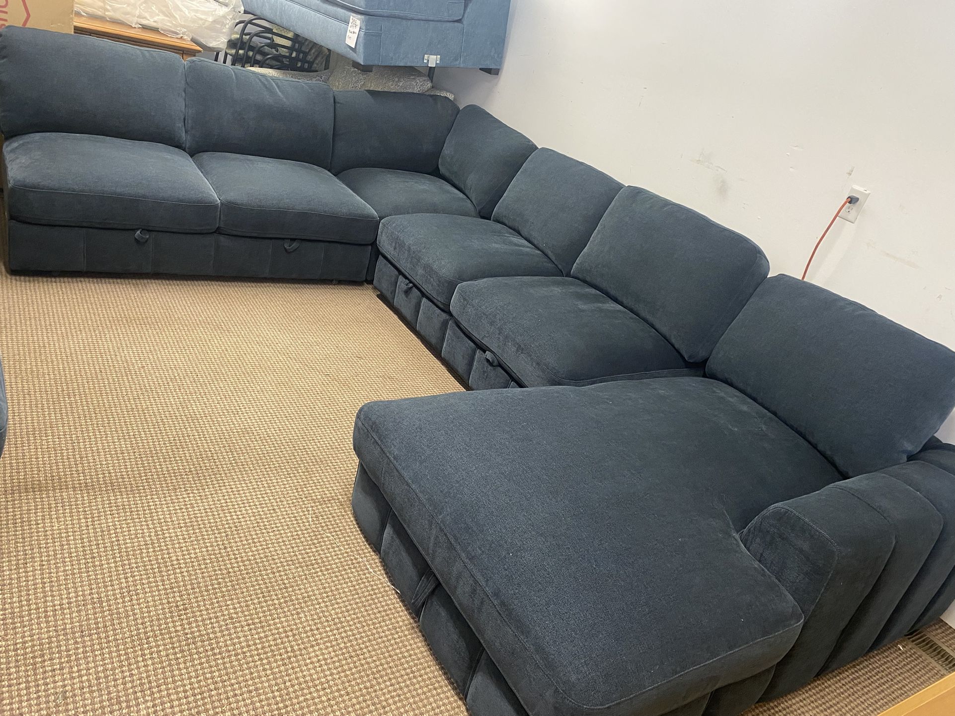NEW COZY 4PC “PARTIAL” SECTIONAL WITH CHAISE AND PULLOUT BEDS