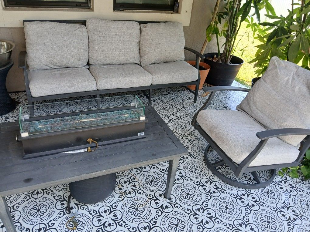 3 Piece Patio Set And Mini Bluetooth Fire Pit