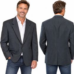 Men's John Henry Gray Pinstriped Suit Jacket Vintage Blazer Lined Size Large 44R