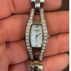 Fossil F2 Mother Of Pearl Silver Tone Womens Watch! New Battery. 