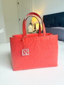 Armani Exchange All-Over Logo Tote Bag – Coral Red