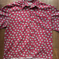 Vintage Members Only Button Short Sleeve Shirt All Over Geometric Print LRG