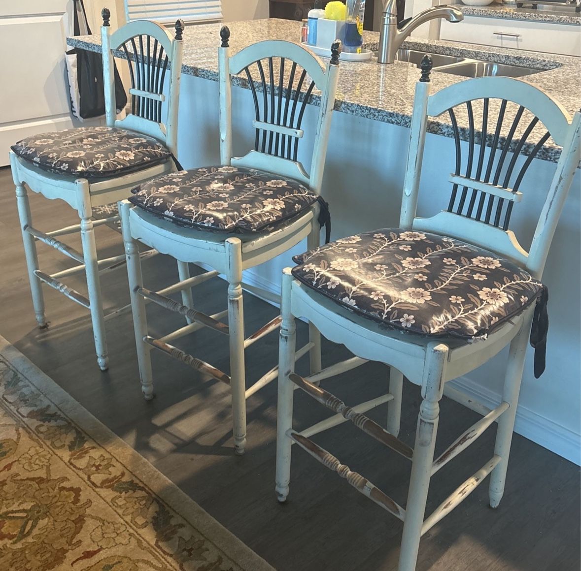Set Of Three Solid Wood Stools