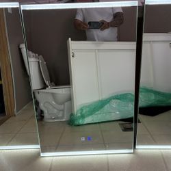 Bathroom Cabinet with LED Mirror, Anti-fog function