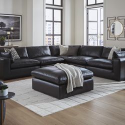 Emilia Black Leather 5 Piece Sectional 