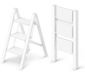 GameGem 3 Step Ladder, Folding Step Stool with Wider Pedal, Anti-Slip Feet & Non Slip Stripes, Aluminum Sturdy Material, 300Lbs Capacity, Elegant Look
