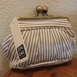 Retro Kiss Lock Style Canvas Fabric Handbag Purses Cosmetic Makeup Clutch Pouch