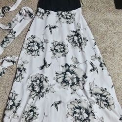 Leslie Fay Sz 6 Beautiful Floral Black And White Dress