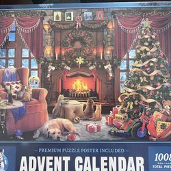 Advent Calendar Countdown To Christmas 1008 Pieces Puzzle Pets By Fireplace Tree