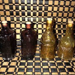 Lot of 7 Vintage Wheaton Bottles Horseshoe, Franklin, Wine Shape W/Cork & Tonic
