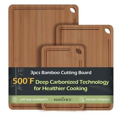 Bamboo Cutting Board, Durable Wood Cutting Boards for Kitchen with Deep Juice Grooves & Built-in Handles