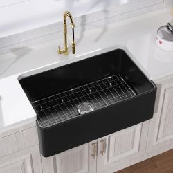30" x 18" Modern Single Bowl Matte Black Fireclay Farm Sink – New