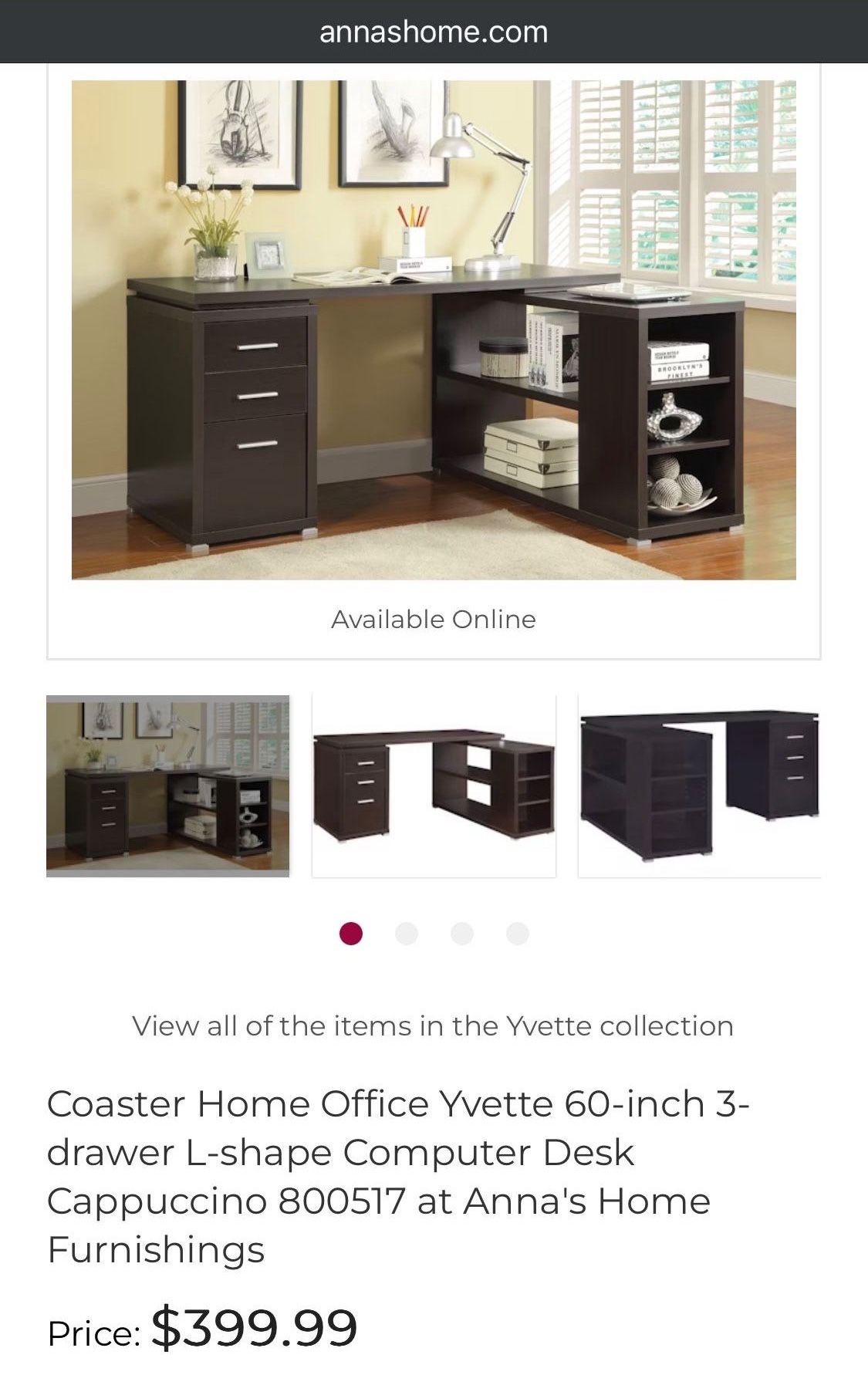 🌟NotFree🌟SEND OFFER🌟Coaster Home Office Yvette 60-inch 3-drawer L-shape Computer Study Desk🌟Open2Trade🌟