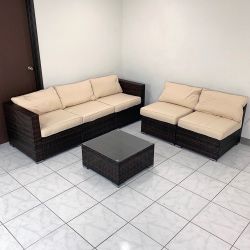 New $395 (6-Piece) Patio Furniture Set Outdoor Sectional Set Wicker Rattan Sofa Chair Set w/ Cushion, Glass Table