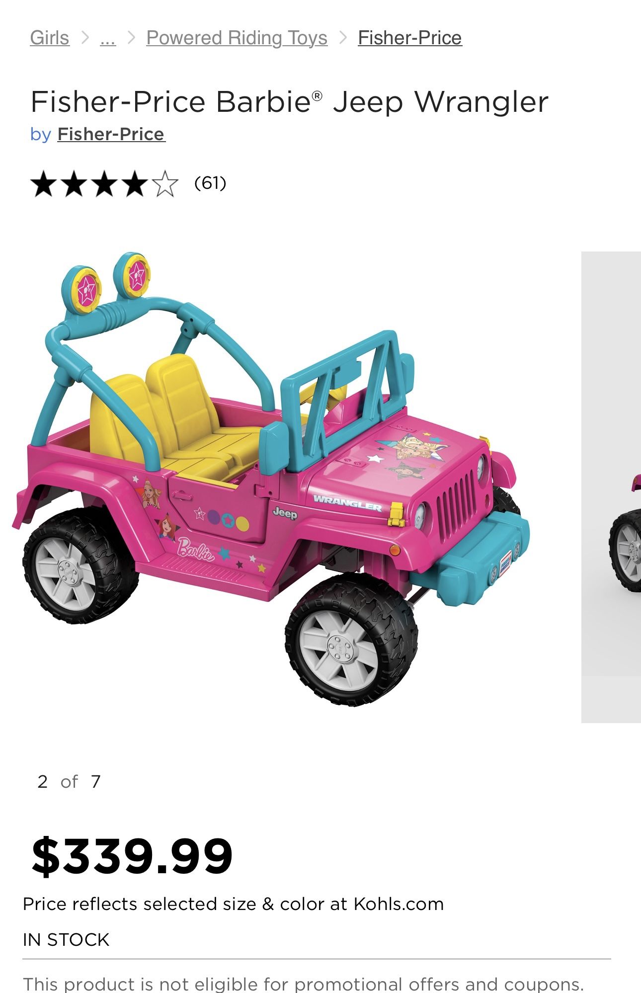 Kids Car. Barbie Jeep Wrangler . Ride on Car