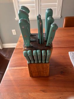 Turquoise Knife Set with Wooden Block