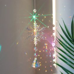 Crystal Sun Catcher AB Color Snowflake, Crystal Sun Catchers Window Hanging for Indoor Home