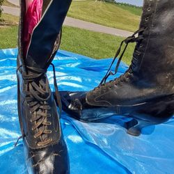 Hans Mayr Antique Womans Lace Up Boots With Kitten Heel German Victorian  
