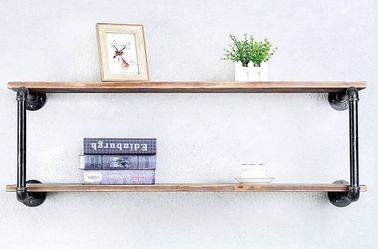 2-Tier Floating Industrial Pipe and Rustic Wood Shelving
