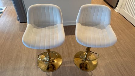 Pair of White Velvet and Gold Bar Stools