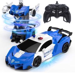 Transform Remote Control Car,2.4GHz Robot RC Cars,1:18 Scale Police Car Toy One-Button Deformation & 360° Rotating Drifting for Kids Boys Age 4-7 8-12