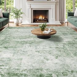 9x12  Washable Area Rug Carpet Green Brand New 