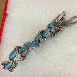 Pulsera Stainless Piedras Azules Antiguas