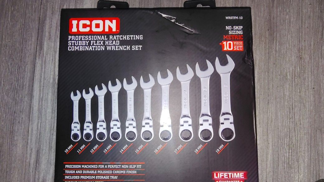 Icon Professional Ratcheting Stubby Flex Head Combination Wrench Set