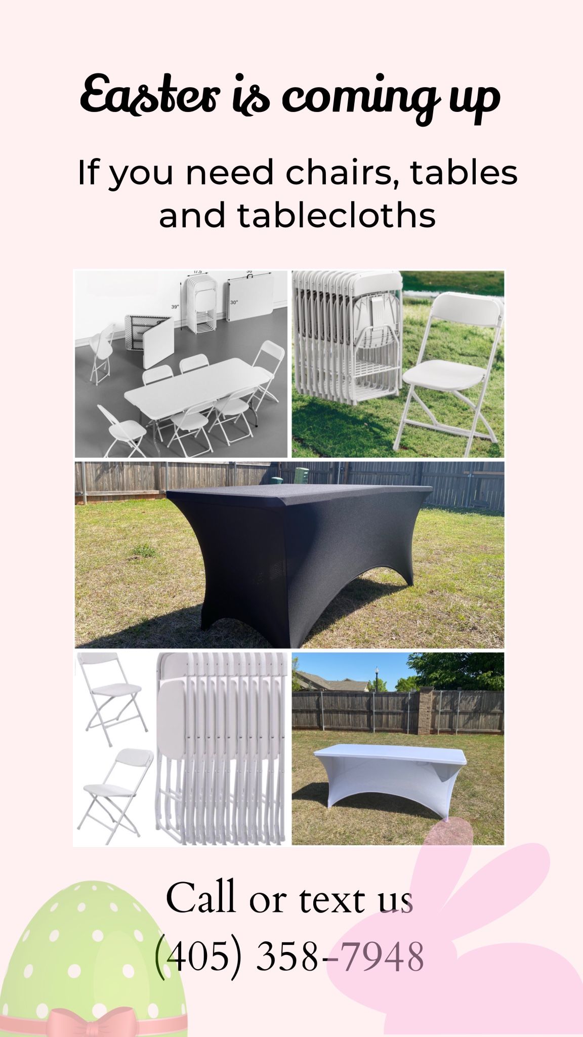Tables, Chairs And Tablecloths for Rent