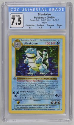 1999 Blastoise 2/102 Holo 1st Edition Shadowless Pokemon CGC 7.5 BGS PSA NM+ THICK STAMP
