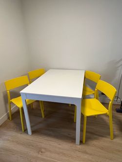 IKEA NASINGE Extendable Dining Table + 4 Yellow Chairs
