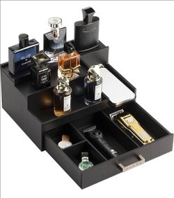 Cologne Organizer for Men, 3 Tier Perfume Display Stand with Drawer and Hidden Compartments