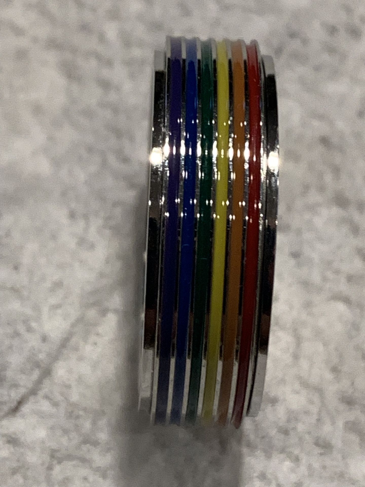 Size 11 Stainless Steel Spinner Ring In Rainbow Color Accents