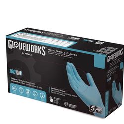 GLOVEWORKS Blue Disposable Nitrile Industrial Gloves, 5 Mil, Latex & Powder-Free, Food-Safe, Textured, Medium, Box of 100