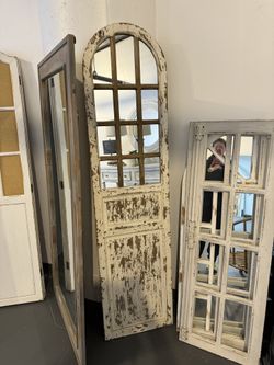 White Distressed Farmhouse Boho Style Tall Mirror