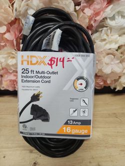 HDX
25 ft. 16/3 Light Duty Indoor/Outdoor Extension Cord with Multiple Outlet Triple Tap End, Black