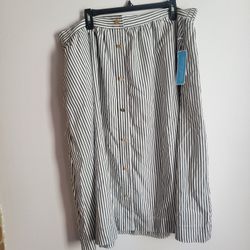 New Draper James Button Front Skirt A-Line stripped Print black&white  XXL