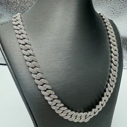 925 Silver Solid Cuban Chain with Moissanite Chain