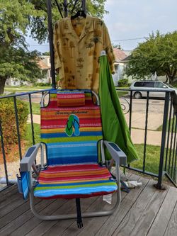 Tommy Bahama Backpack Beach Chair & Hawaiian Shirt (L), (Used)