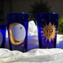 Sale.   Blue Glasses With Golden Appliqué 