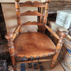 Antique French Farm Chair with Leather Seat