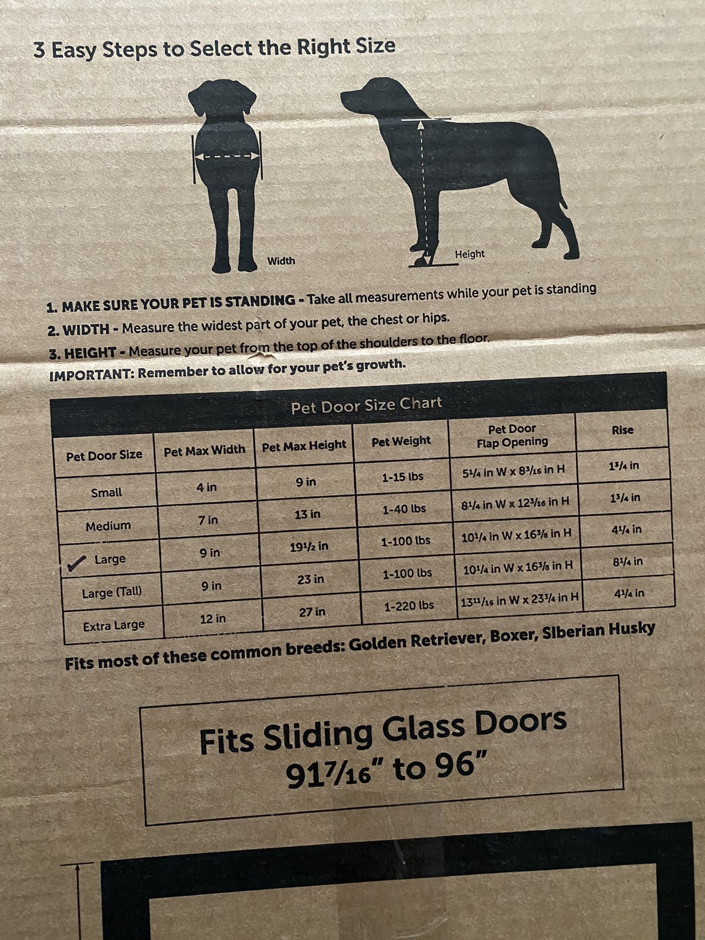 NEW Petsafe 91-96” Adjustable Large 1-100lb Sliding Glass Pet Door