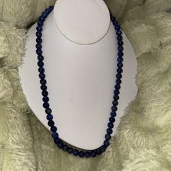 New Natural Lapis Carved Beaded Necklace, 18"